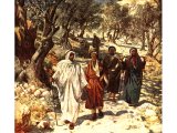 Jesus on the road with three disciples - by William Hole